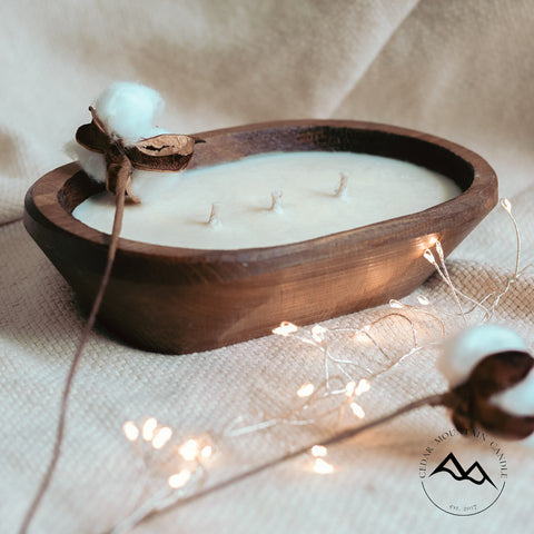 SPRING & SUMMER: 3 Wick Natural Wood Dough Bowl Soy Candle